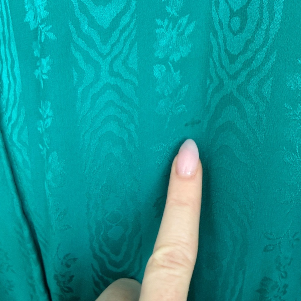 Vintage USA Garment Union Tag Pure Silk Teal Puff Sleeve Pleat Midi Dress Floral - Picture 11 of 13